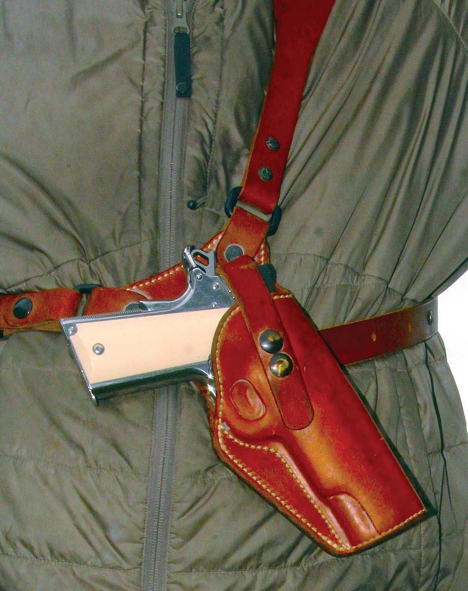 The Kimber Stainless II in 38 Super Automatic is a full-sized 1911 design that Patrick found rode well in his D. Johnston Alaska chest holster.
